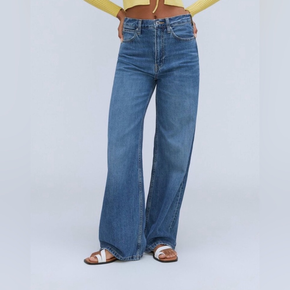 Everlane Womens The Baggy Jean Low Rise Low Stretch Ricky Wash Blue 28